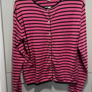 Chico's Vibrant Pink and Black Striped Silk Blouse